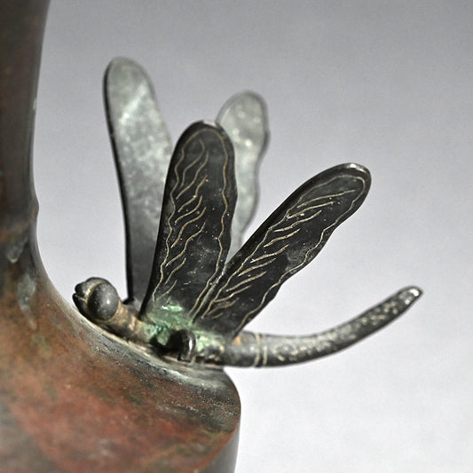 Edo p. Flaring Bronze Vase w/ Dragonfly Handles