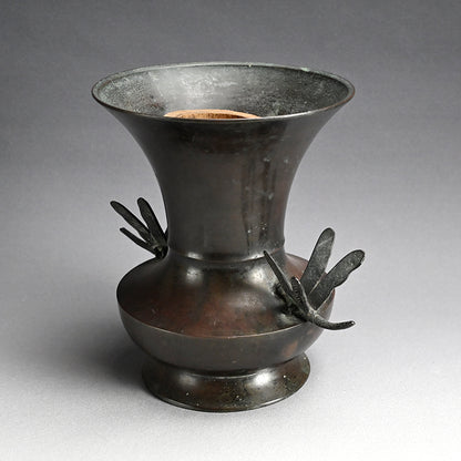 Edo p. Flaring Bronze Vase w/ Dragonfly Handles