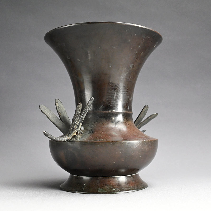 Edo p. Flaring Bronze Vase w/ Dragonfly Handles