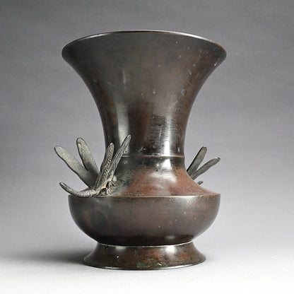 Edo p. Flaring Bronze Vase w/ Dragonfly Handles