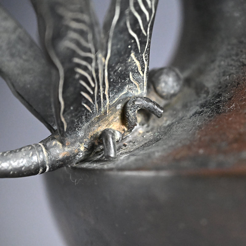 Edo p. Flaring Bronze Vase w/ Dragonfly Handles