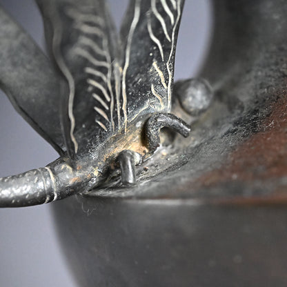 Edo p. Flaring Bronze Vase w/ Dragonfly Handles
