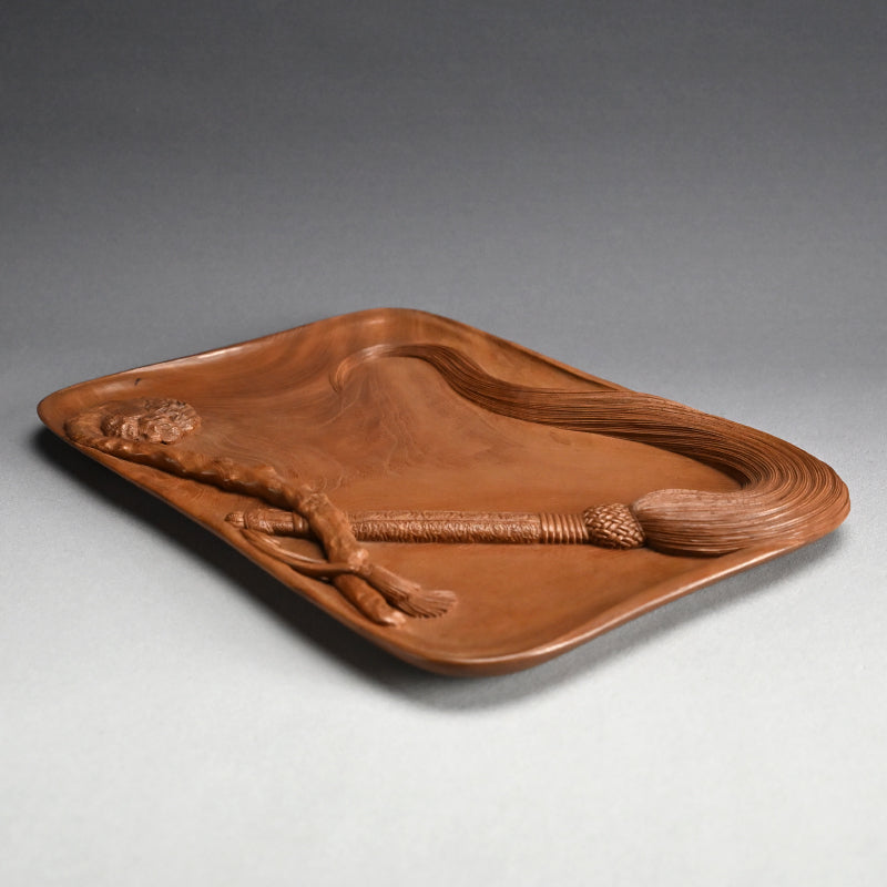 Nyoi Wood Tray by Shochikusai ー市川 小竹斎 "払子如意刻 香盆"