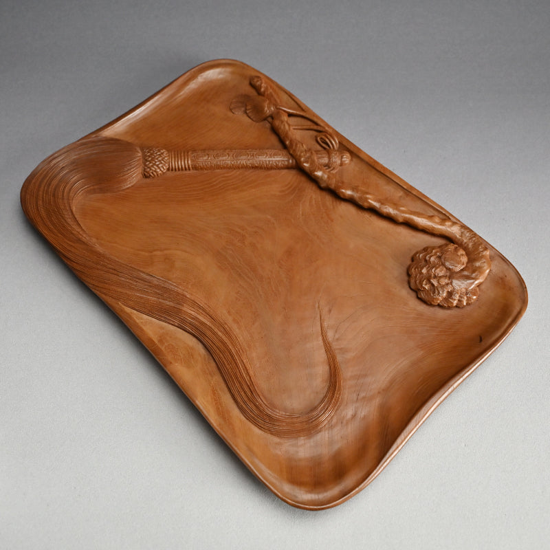 Nyoi Wood Tray by Shochikusai ー市川 小竹斎 "払子如意刻 香盆"