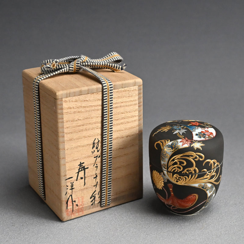 Exquisite natsume Maccha Tea Container ー山本 一洋 “純プラチナ彩 寿”