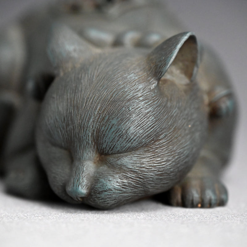 Rare! Antique Japanese Ao-Bizen Cat-shaped Koro