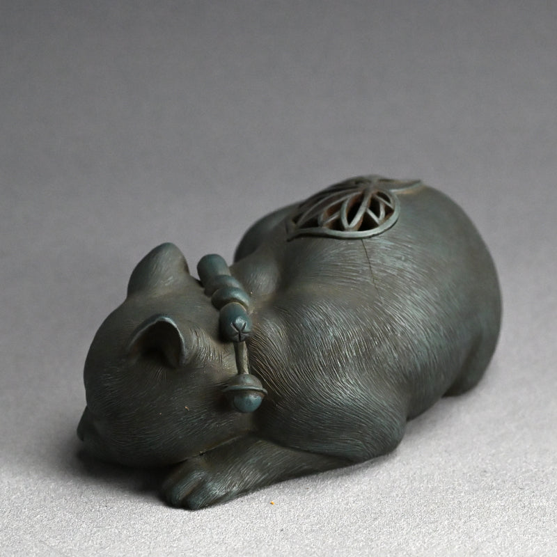 Rare! Antique Japanese Ao-Bizen Cat-shaped Koro