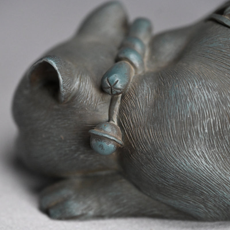Rare! Antique Japanese Ao-Bizen Cat-shaped Koro