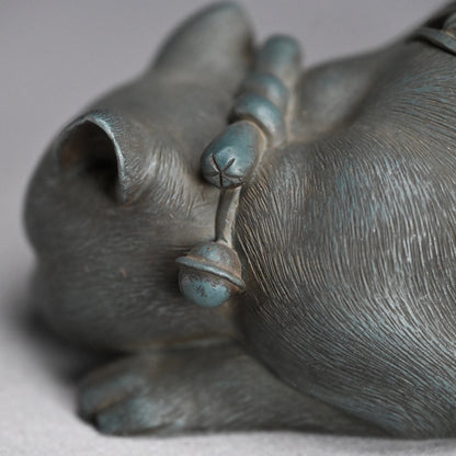 Rare! Antique Japanese Ao-Bizen Cat-shaped Koro