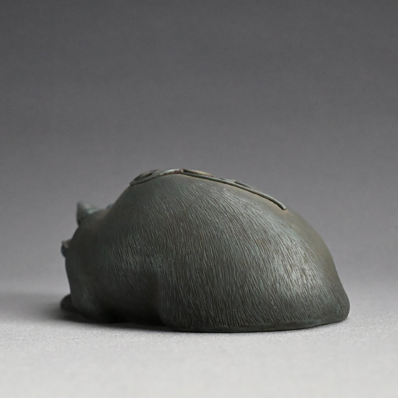 Rare! Antique Japanese Ao-Bizen Cat-shaped Koro
