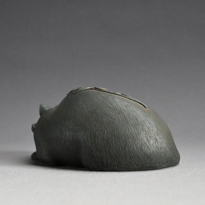 Rare! Antique Japanese Ao-Bizen Cat-shaped Koro