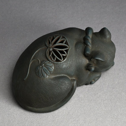 Rare! Antique Japanese Ao-Bizen Cat-shaped Koro