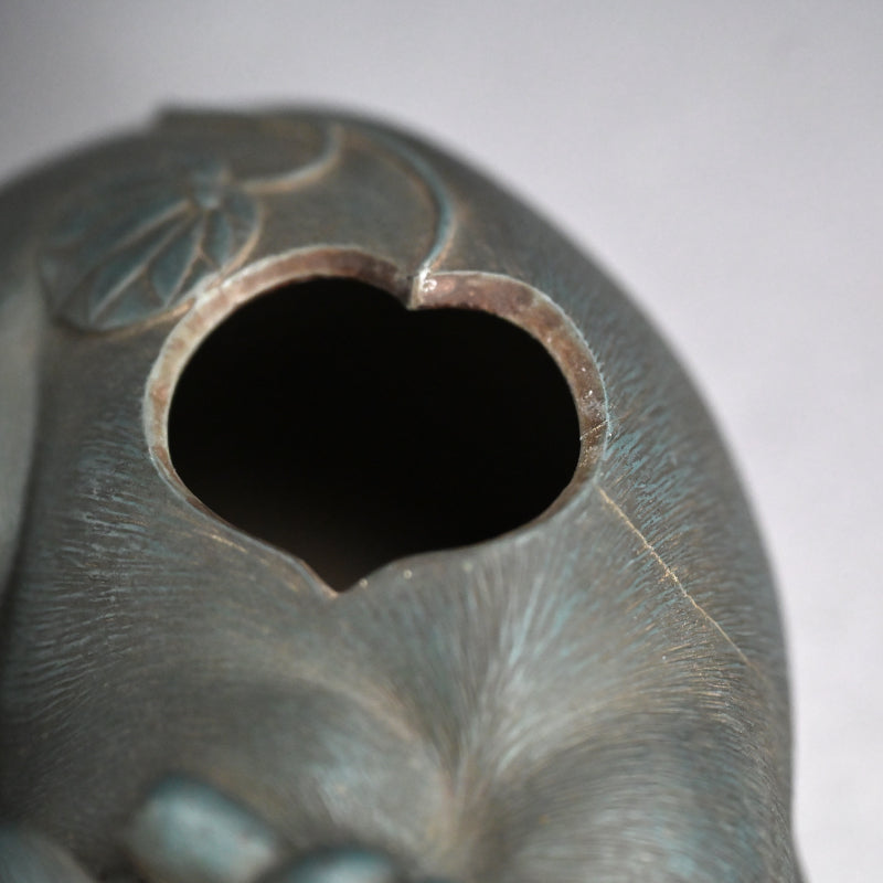 Rare! Antique Japanese Ao-Bizen Cat-shaped Koro