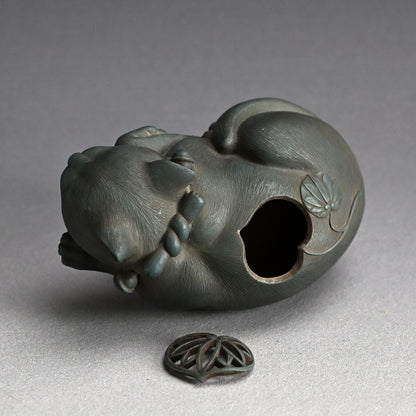 Rare! Antique Japanese Ao-Bizen Cat-shaped Koro