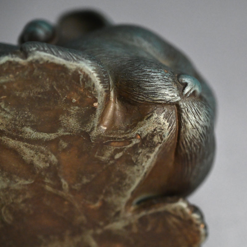 Rare! Antique Japanese Ao-Bizen Cat-shaped Koro
