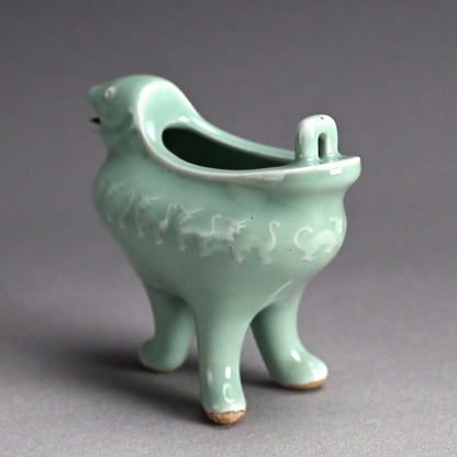 Unusual Koro incense Burner ー宮川 (真葛) 香山 "青磁釉 漢式鳥 香炉"