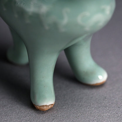 Unusual Koro incense Burner ー宮川 (真葛) 香山 "青磁釉 漢式鳥 香炉"