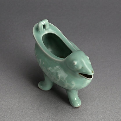 Unusual Koro incense Burner ー宮川 (真葛) 香山 "青磁釉 漢式鳥 香炉"