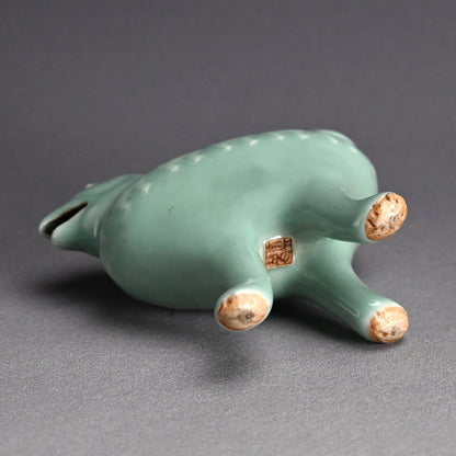 Unusual Koro incense Burner ー宮川 (真葛) 香山 "青磁釉 漢式鳥 香炉"