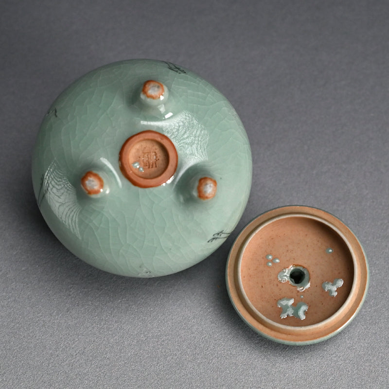 Kozan Unkaku Celaodn Koro Incense Burner ー宮川 (真葛) 香山 "雲鶴 青磁釉 香爐"
