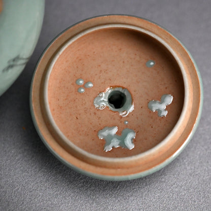 Kozan Unkaku Celaodn Koro Incense Burner ー宮川 (真葛) 香山 "雲鶴 青磁釉 香爐"