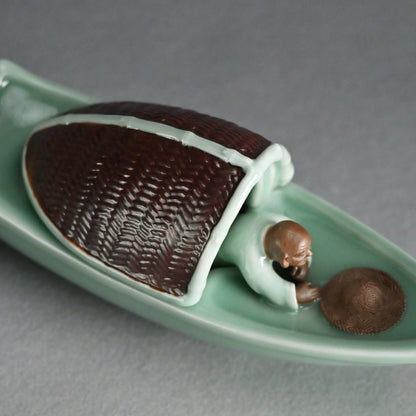 Boat-Shaped Koro Incense Burner ー宮川 (真葛) 香山 “青磁釉 香爐”