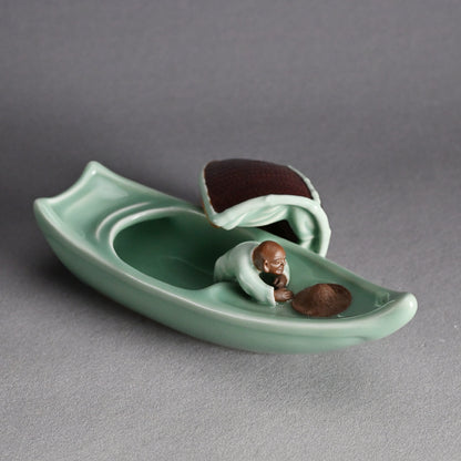 Boat-Shaped Koro Incense Burner ー宮川 (真葛) 香山 “青磁釉 香爐”