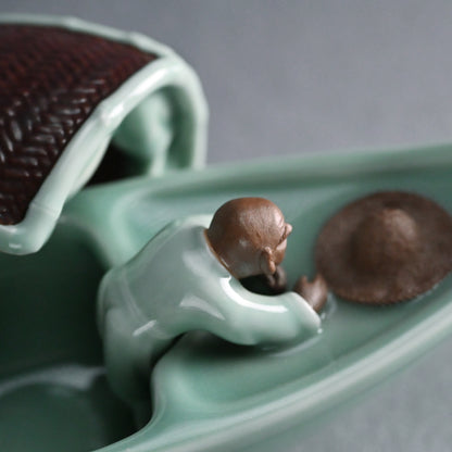 Boat-Shaped Koro Incense Burner ー宮川 (真葛) 香山 “青磁釉 香爐”