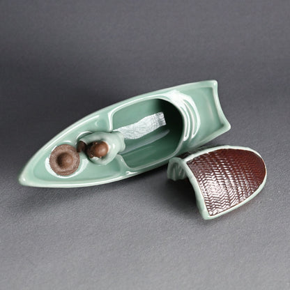 Boat-Shaped Koro Incense Burner ー宮川 (真葛) 香山 “青磁釉 香爐”