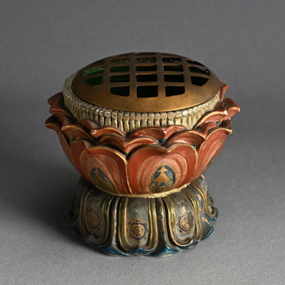 Beautiful Antique Japanese Lotus Pedestal Koro Incense Burner