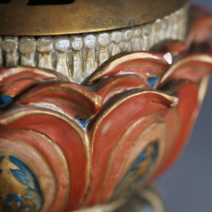 Beautiful Antique Japanese Lotus Pedestal Koro Incense Burner