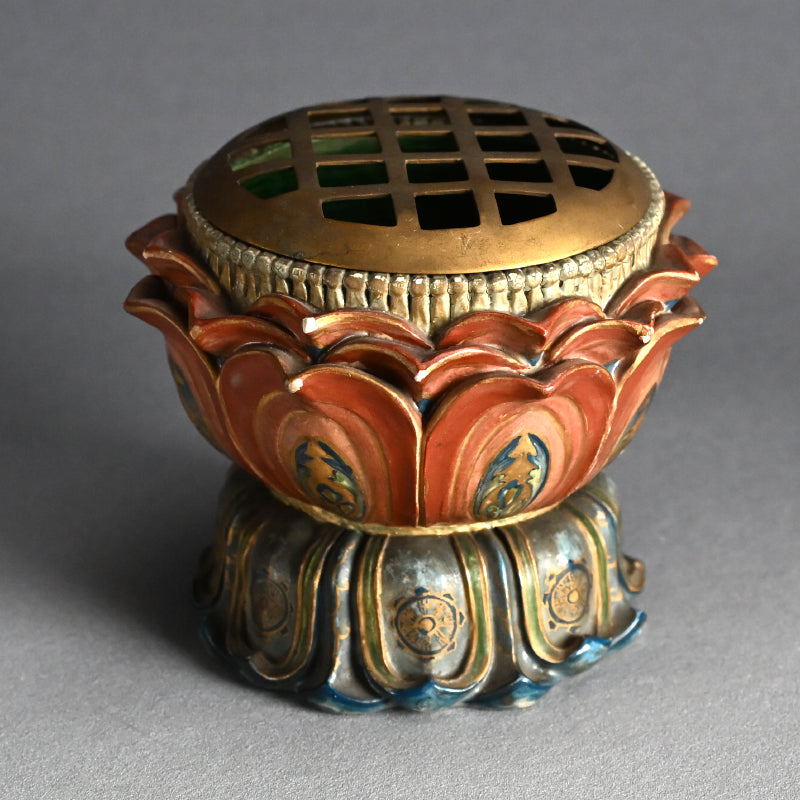 Beautiful Antique Japanese Lotus Pedestal Koro Incense Burner