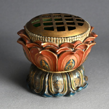 Beautiful Antique Japanese Lotus Pedestal Koro Incense Burner