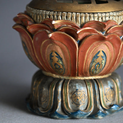 Beautiful Antique Japanese Lotus Pedestal Koro Incense Burner