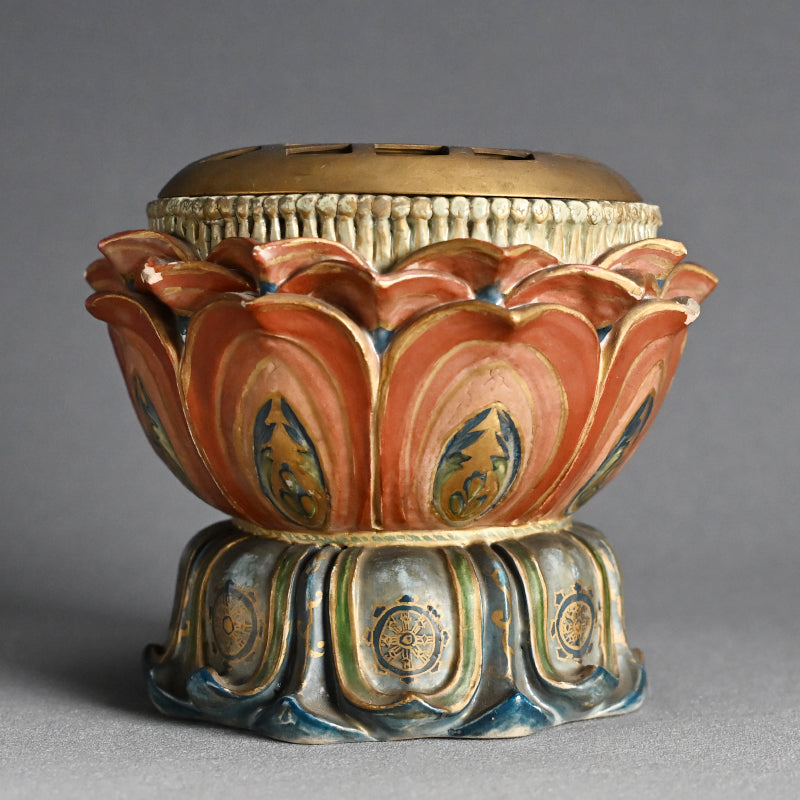 Beautiful Antique Japanese Lotus Pedestal Koro Incense Burner