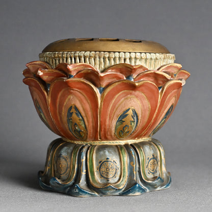 Beautiful Antique Japanese Lotus Pedestal Koro Incense Burner