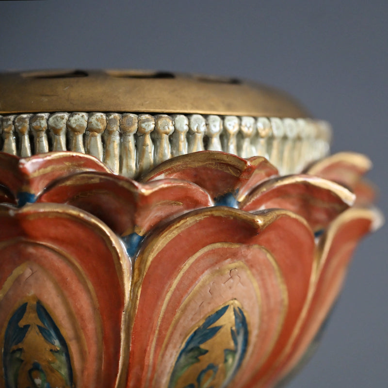 Beautiful Antique Japanese Lotus Pedestal Koro Incense Burner
