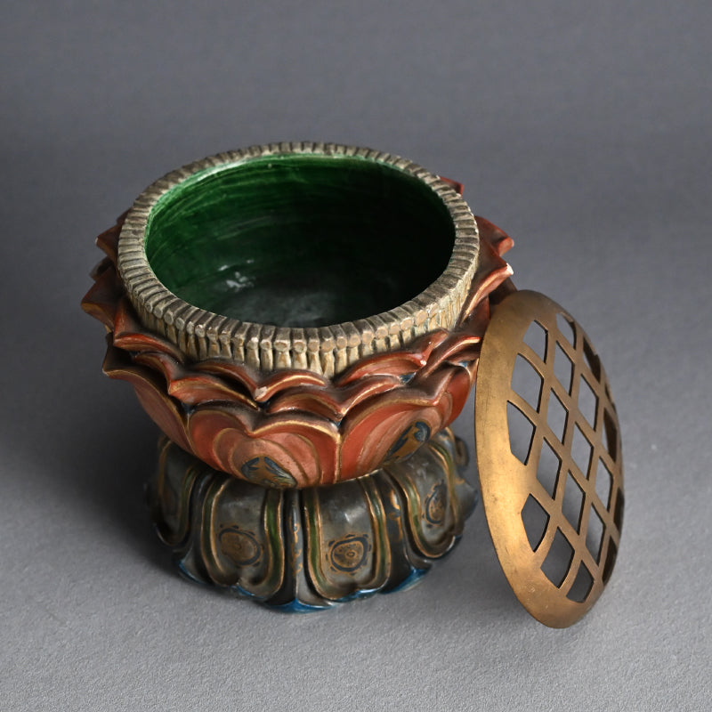Beautiful Antique Japanese Lotus Pedestal Koro Incense Burner