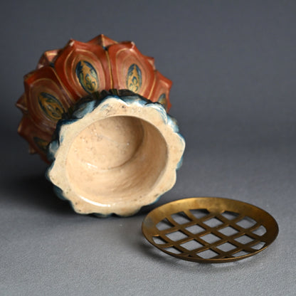 Beautiful Antique Japanese Lotus Pedestal Koro Incense Burner