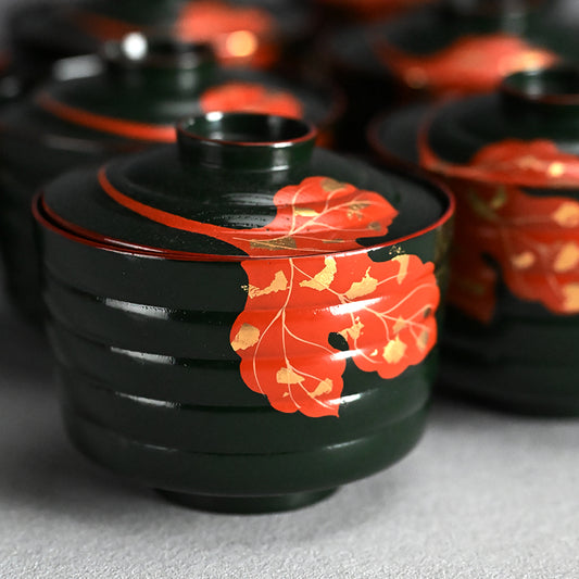 10 pc. Lacquer Bowl Set ー津田 哲斎 “青漆 色画碗”