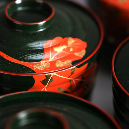 10 pc. Lacquer Bowl Set ー津田 哲斎 “青漆 色画碗”