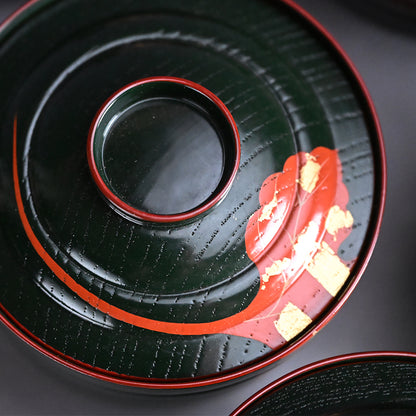 10 pc. Lacquer Bowl Set ー津田 哲斎 “青漆 色画碗”