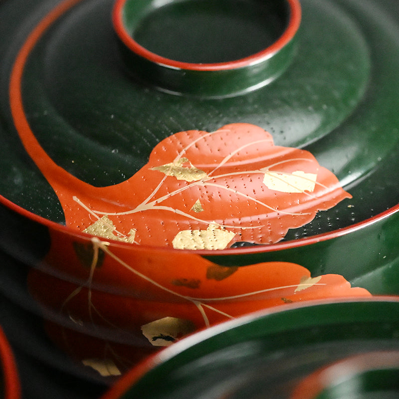 10 pc. Lacquer Bowl Set ー津田 哲斎 “青漆 色画碗”
