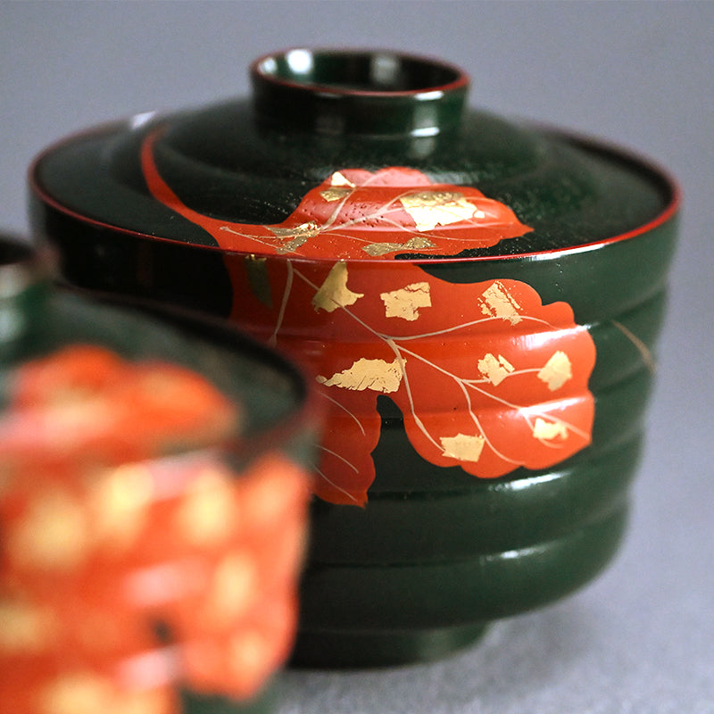 10 pc. Lacquer Bowl Set ー津田 哲斎 “青漆 色画碗”