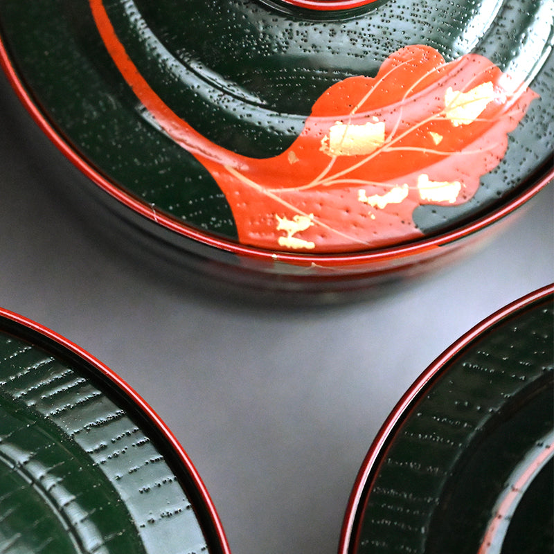 10 pc. Lacquer Bowl Set ー津田 哲斎 “青漆 色画碗”