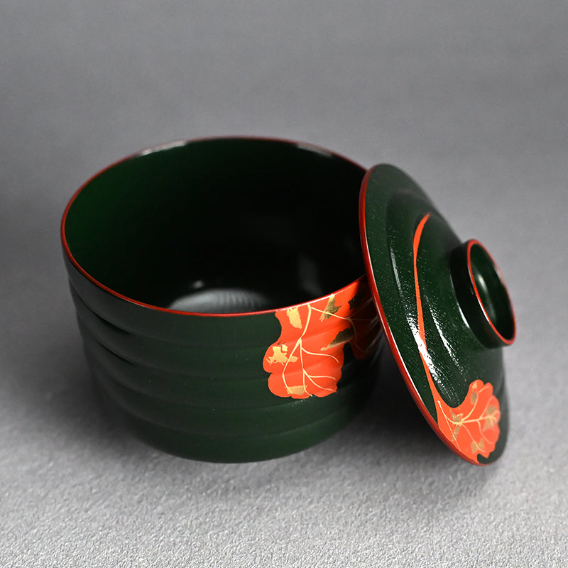 10 pc. Lacquer Bowl Set ー津田 哲斎 “青漆 色画碗”