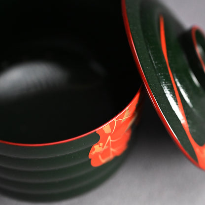 10 pc. Lacquer Bowl Set ー津田 哲斎 “青漆 色画碗”