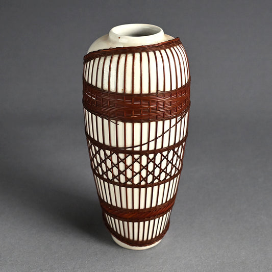 Rare Tankoji Yaki Pottery Vase Bound with Basket Weave