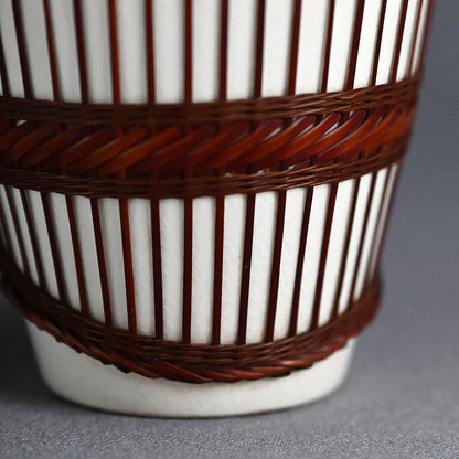 Rare Tankoji Yaki Pottery Vase Bound with Basket Weave