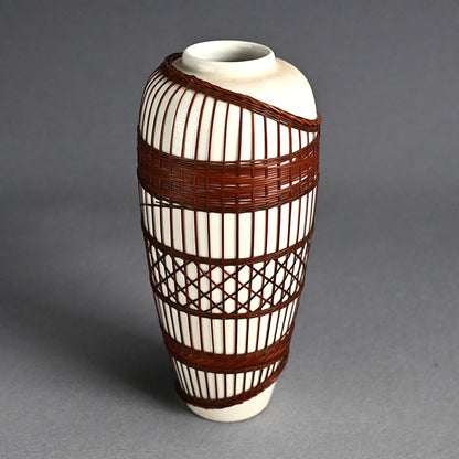 Rare Tankoji Yaki Pottery Vase Bound with Basket Weave